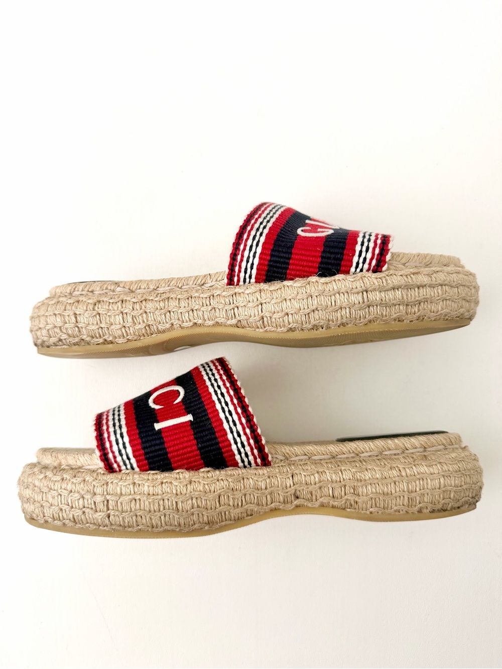 GUCCI | Sabela Web Stripe Logo Espadrille Platform Slides Sandals EU 39 - Picture 3 of 13